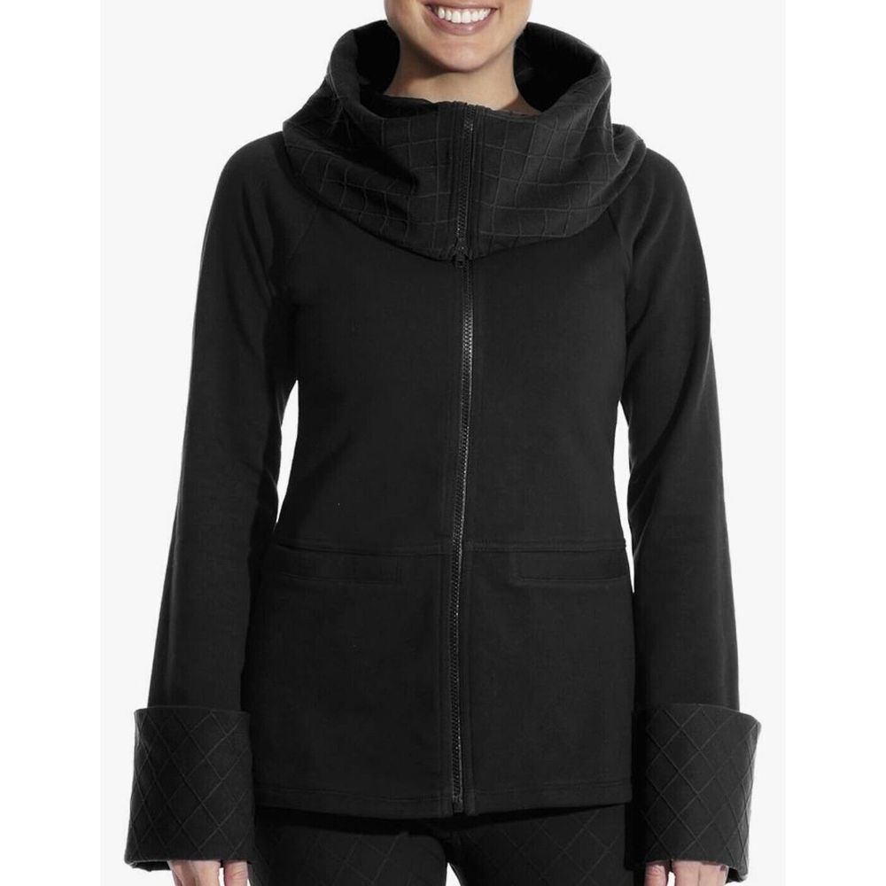 Beyond Yoga Jacket Womens L Black Quilted‎ Cowl Neck Full Zip Pocket Athlesuire